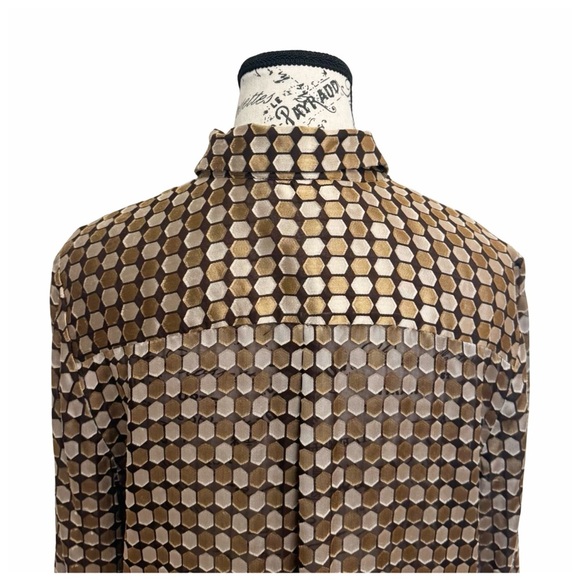 Chico's Women's Geometric Button-Down Shirt. Brown, Black, Gold. Size 1 - Picture 9 of 13